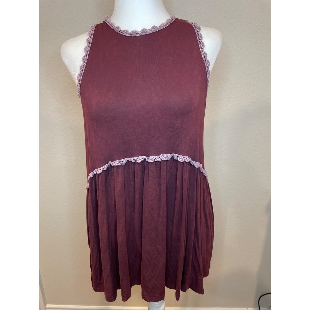 POL Maroon Embroidered Detail Flowy Babydoll Tank
